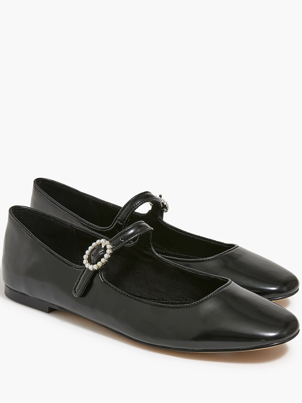 J. Crew Black Pearl Buckle Mary Jane Flats Size 7 Classic Ballet Patent⁠